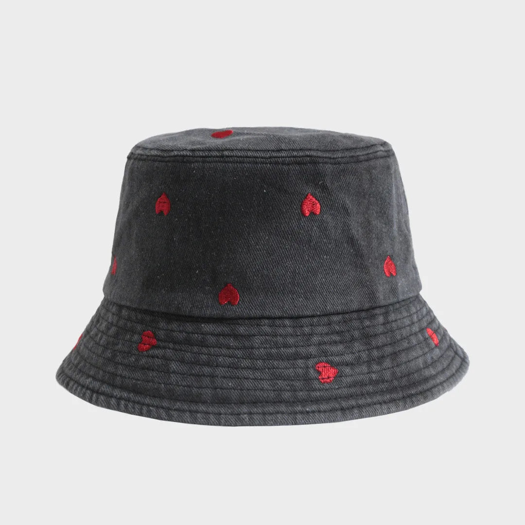 Embroidered Heart Cotton Summer Jeans Bucket Hat Cap For Women Spring Fisherman Hat Outdoor Travel Ladies Hat Gift Wholesales