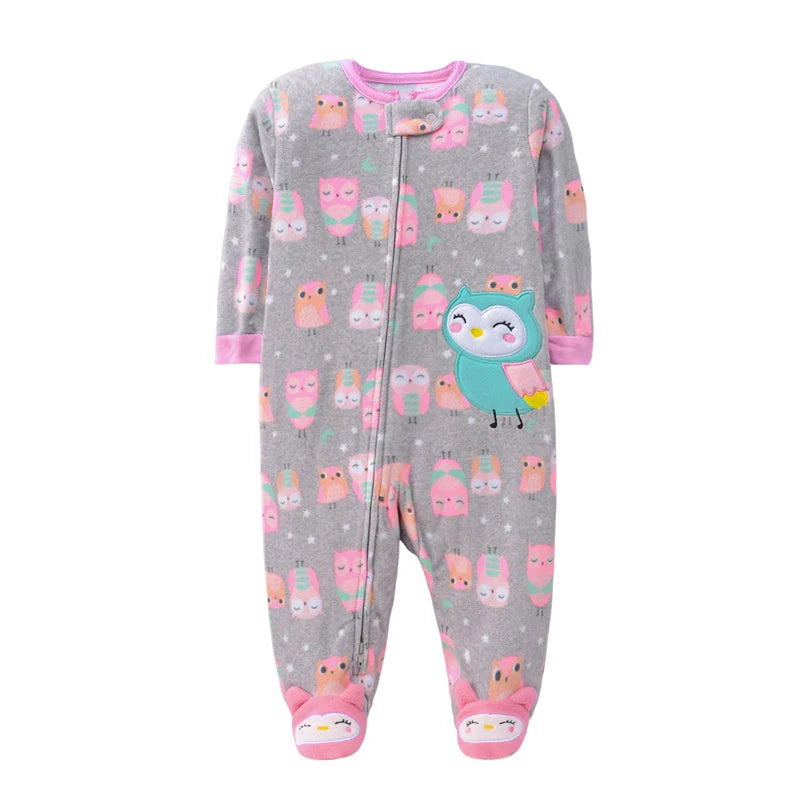 Spring Baby Girl Rompers Clothes Zipper Fleece Winter Warm Pajamas Newborn Infants Outfit Animal Jumpsuit Clothing 0 -12 M