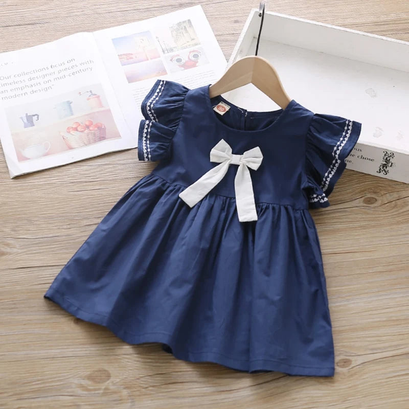 Summer Baby Girl Princess Dress Casual Fashion Baby Girl Flying Sleeve Bow-knot Princess Dress Kids Clothing For 1-6 Years Old