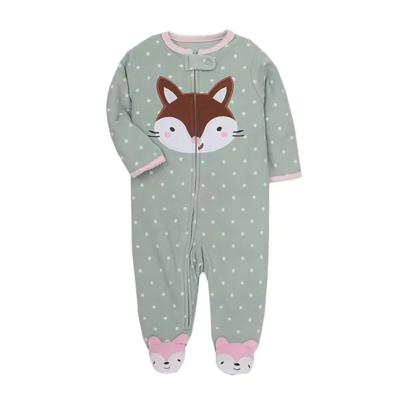Spring Baby Girl Rompers Clothes Zipper Fleece Winter Warm Pajamas Newborn Infants Outfit Animal Jumpsuit Clothing 0 -12 M