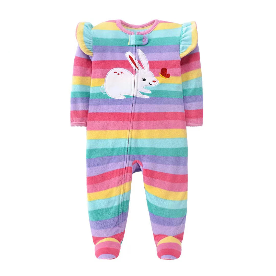 Spring Baby Girl Rompers Clothes Zipper Fleece Winter Warm Pajamas Newborn Infants Outfit Animal Jumpsuit Clothing 0 -12 M