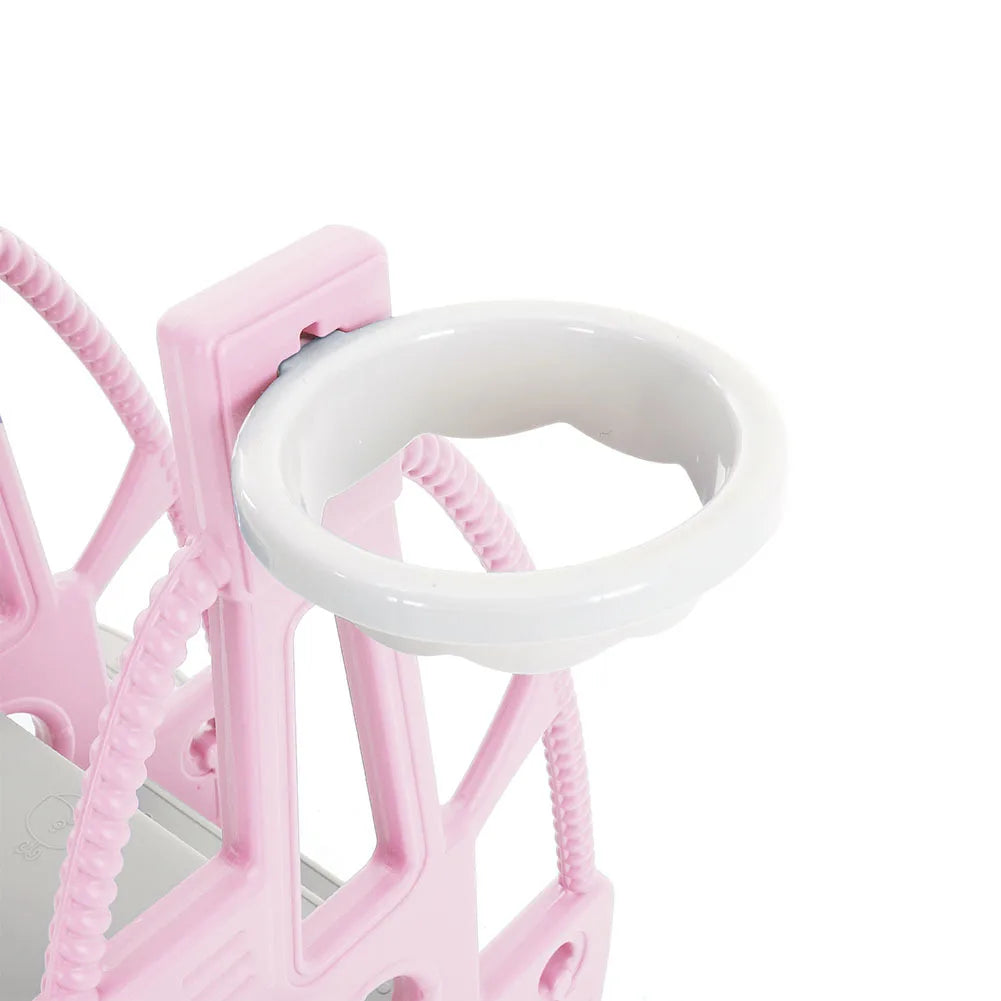 3 in 1 Kids Garden Climber Slide & Swing Set Basketball Hoop Children Playground, Pink