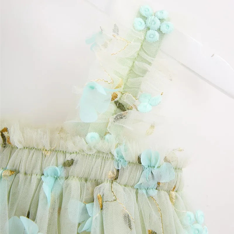 Baby Girl Princess 3D Flower Embroidery Strap Dress Sleeveless Infant Toddler Child Vestido Party Birthday Baby Clothes 1-7Y