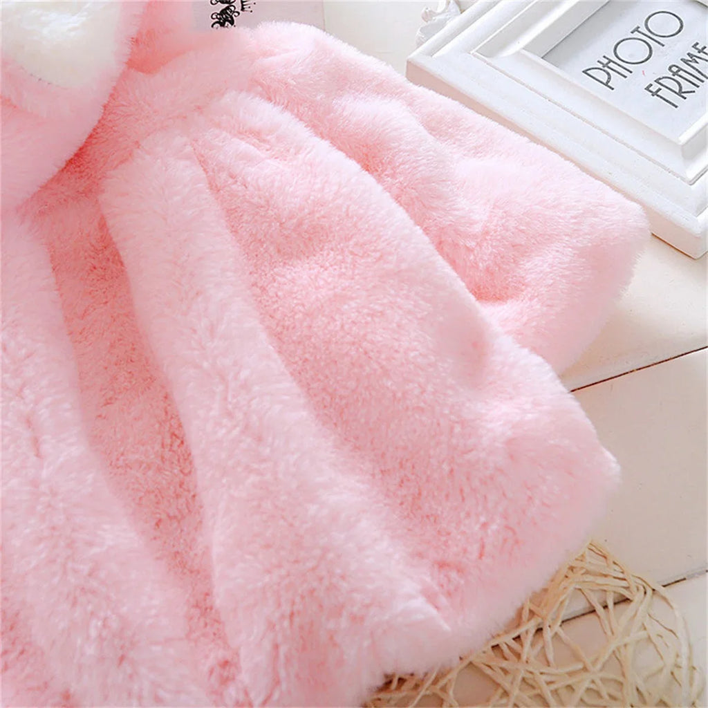 Winter Baby Girl Jacket Sweet And Cute Warm Hooded Rabbit Ear Wool Sweater Minimalist Children'S Clothing Suitable For 0-3 Year