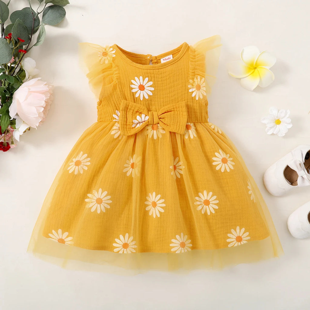 Toddler Girl's Summer Dress Small Daisy Sleeveless Tulle Holiday Party Princess DressSuitable for Cute Girls Aged 1-5 Years