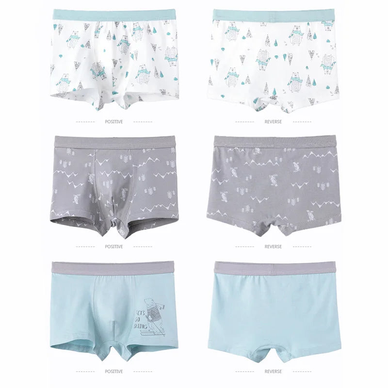 3Pcs High Quality Boys Underwear Cartoon Bears Shorts Soft Cotton Underpants Kids Teenage Striped Panties For Children 4-15Y