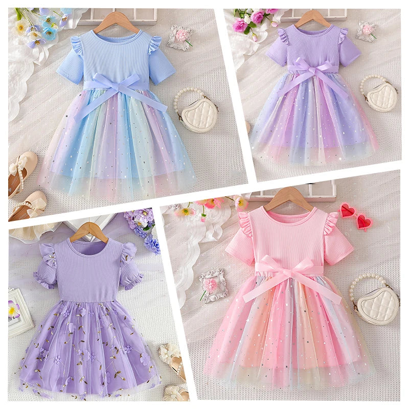 Korean Style Polka-dot Summer Dresses for Girls Cute Layered Sleeveless Casual Baby Kids Dress Baby Girls Clothes