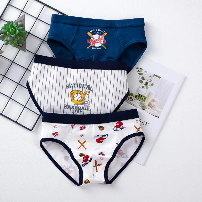 3Pcs High Quality Boys Underwear Cartoon Bears Shorts Soft Cotton Underpants Kids Teenage Striped Panties For Children 4-15Y
