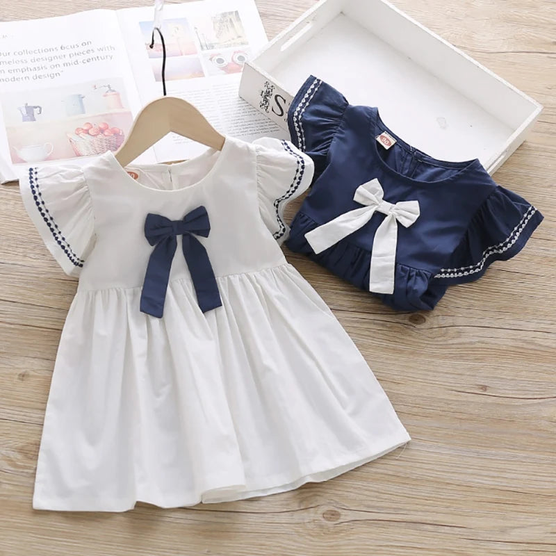 Summer Baby Girl Princess Dress Casual Fashion Baby Girl Flying Sleeve Bow-knot Princess Dress Kids Clothing For 1-6 Years Old