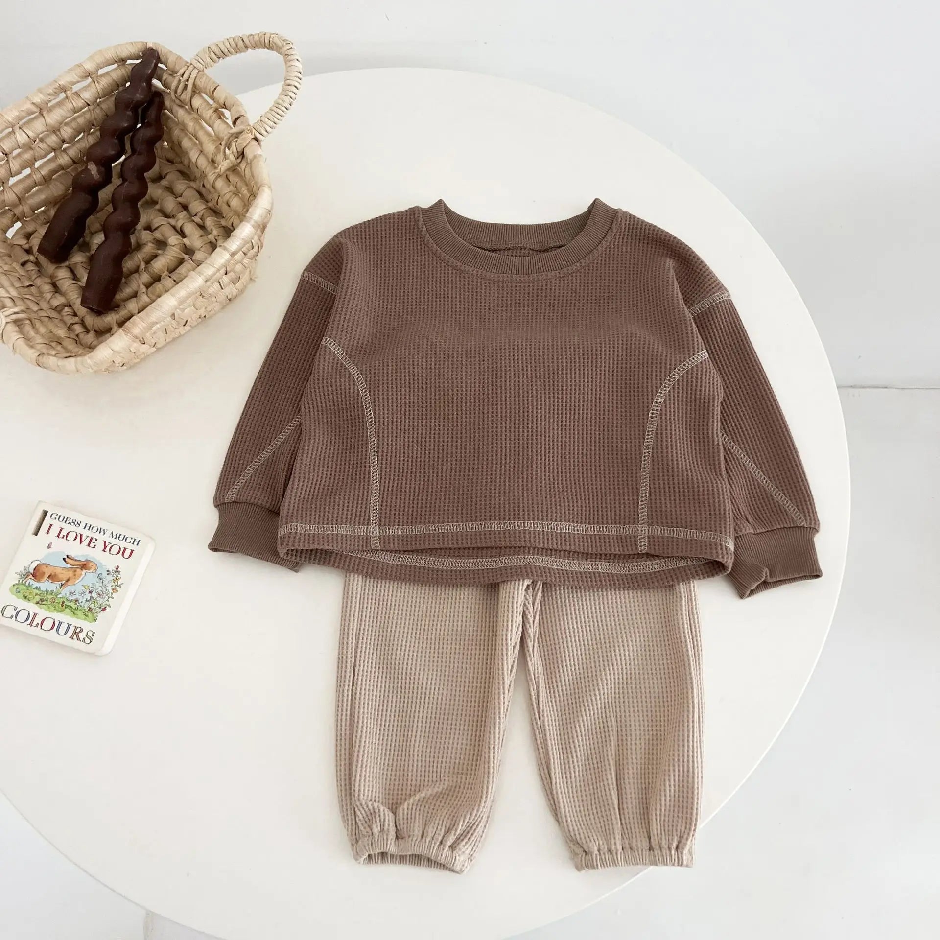 Baby Girls Clothes Autumn Cotton Patchwork Clothing Sets Mock 2PCS Waffle Cotton Kids Boys Korean Tracksuit Tops+Pants Sets