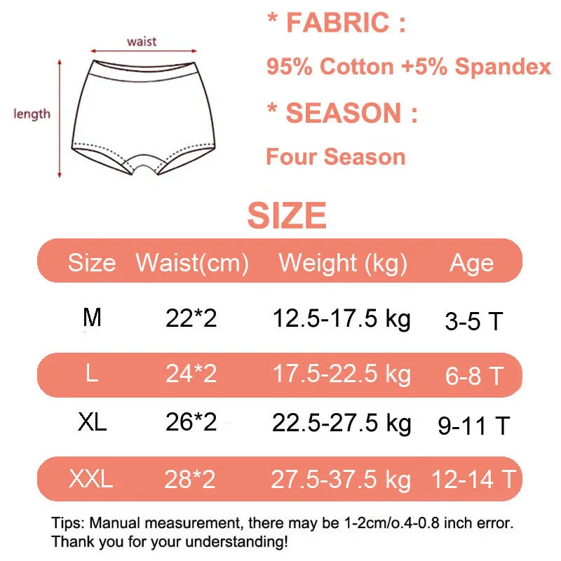 4 Packs Cotton Children Panties Girls Boxer Briefs Pink Cute Cartoon Kids Underwear Panty Antibacterial Breathable Girls Undies