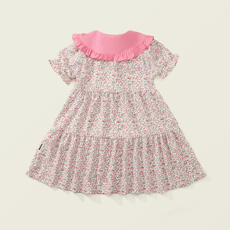 Baby Girls Dress Kids Summer Cute Flowers Dress+Inclined Shoulder Bag 1-8 Years Old Children Fashion Doll Collar Princess Dress