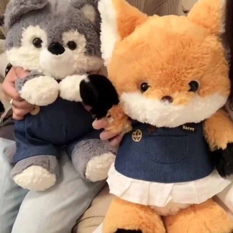 50cm Cute Running Fox Plush Toy Dressing Up and Changing Outfits Husky Cowboy Wolf Animal Doll as a Festival and Birthday Gift