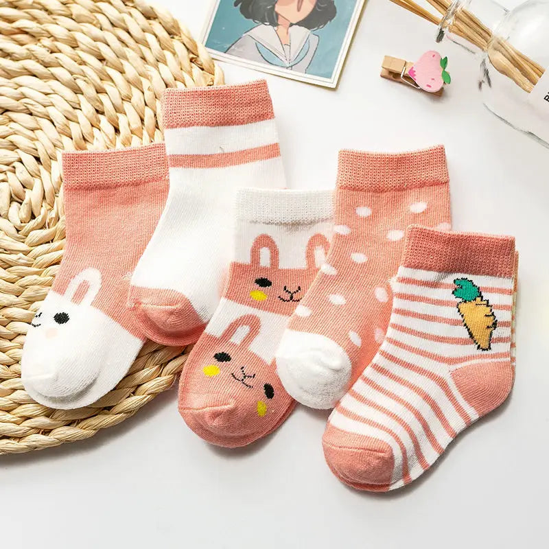 5Pairs Baby Socks Cotton Spring Autumn Cartoon Animal Children's Sock Girls Cute Newborn Boy Toddler Kids Socks 0-6 Years