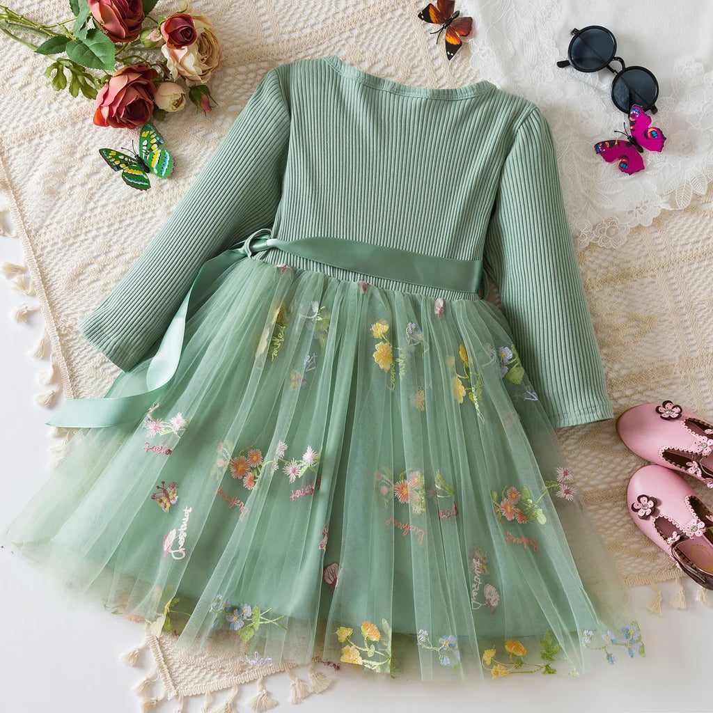 Fairy Flower Princess Dress for Girls Birthday Party Gown Long Sleeve Autumn Kids Clothes Knit Winter Dress Wedding Baby Dress
