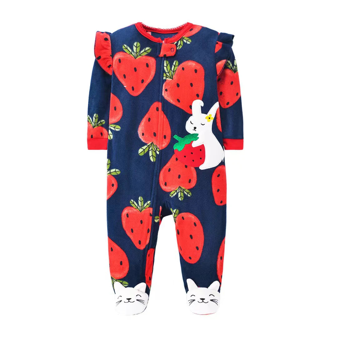 Spring Baby Girl Rompers Clothes Zipper Fleece Winter Warm Pajamas Newborn Infants Outfit Animal Jumpsuit Clothing 0 -12 M