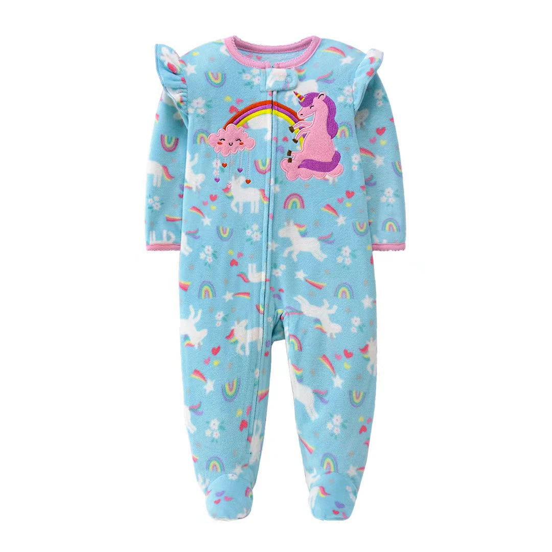 Spring Baby Girl Rompers Clothes Zipper Fleece Winter Warm Pajamas Newborn Infants Outfit Animal Jumpsuit Clothing 0 -12 M