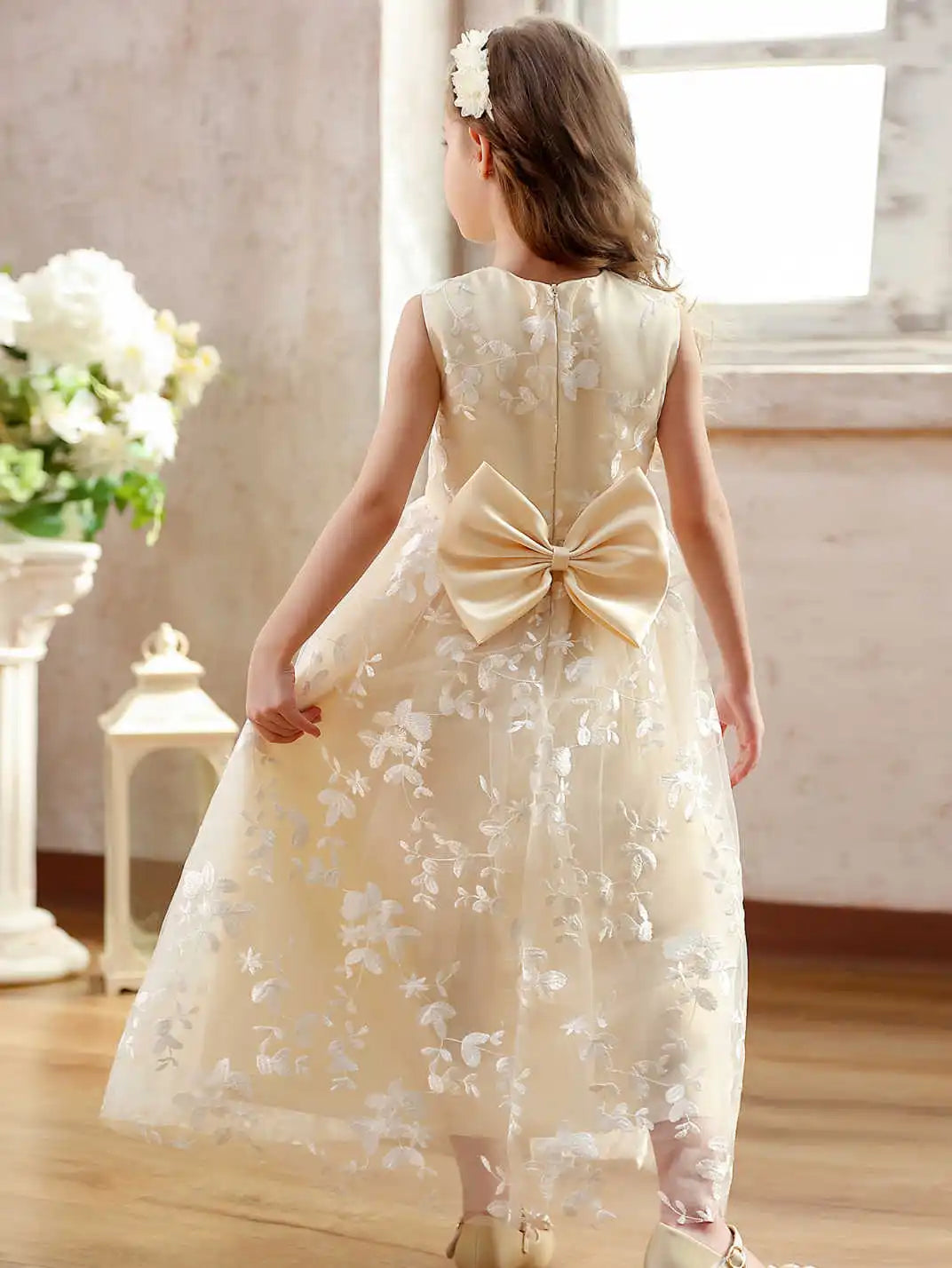 Girls Flower Girl Embroidery Flower Straight Dress Lace Daily Casual Elegant Princess Sleeveless Dresses