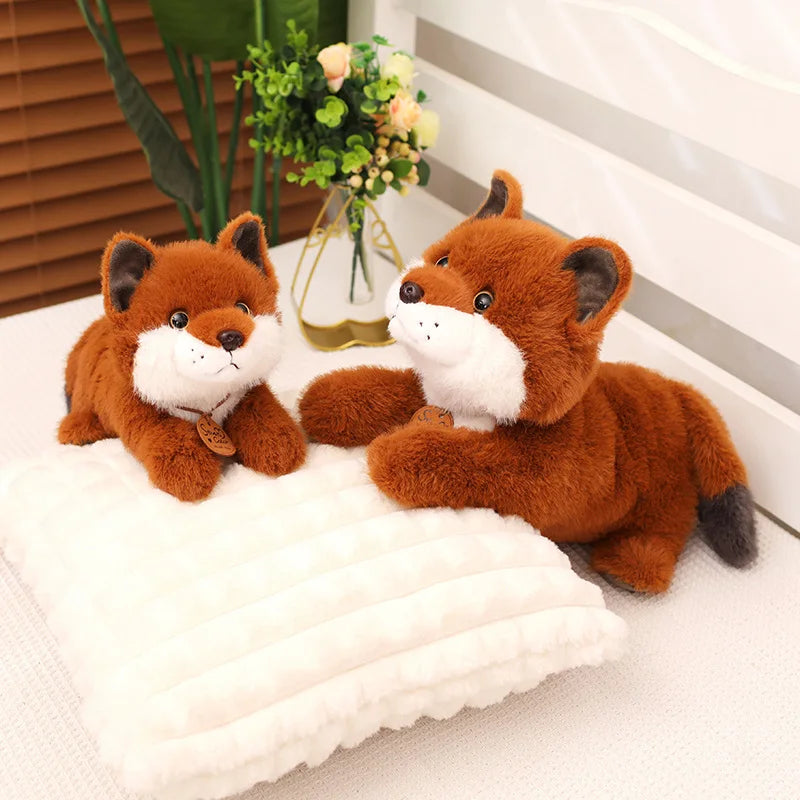Simulation Kawaii Fox Plush Doll Pillow Round Sitting Lying Animal Fox Plush Toy Home Decoration Gift For Boys And Girls
