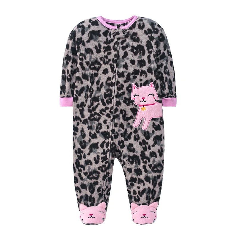 Spring Baby Girl Rompers Clothes Zipper Fleece Winter Warm Pajamas Newborn Infants Outfit Animal Jumpsuit Clothing 0 -12 M