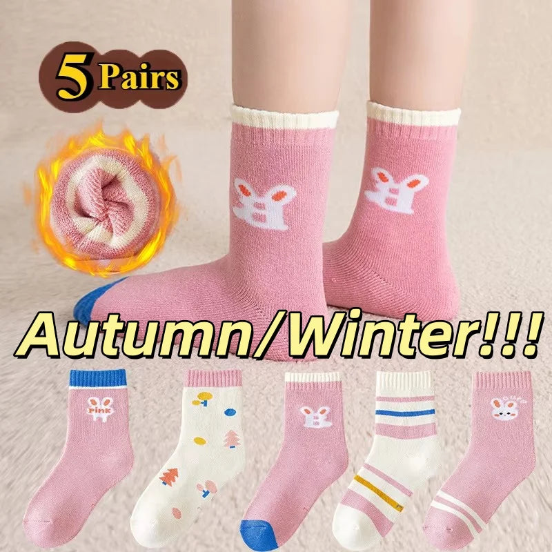 5 Pairs Warm Plush Kids Socks Autumn And Winter Plush Thicken Toddler Boys Girls Cotton Socks 1 to 12 Years Children Socks