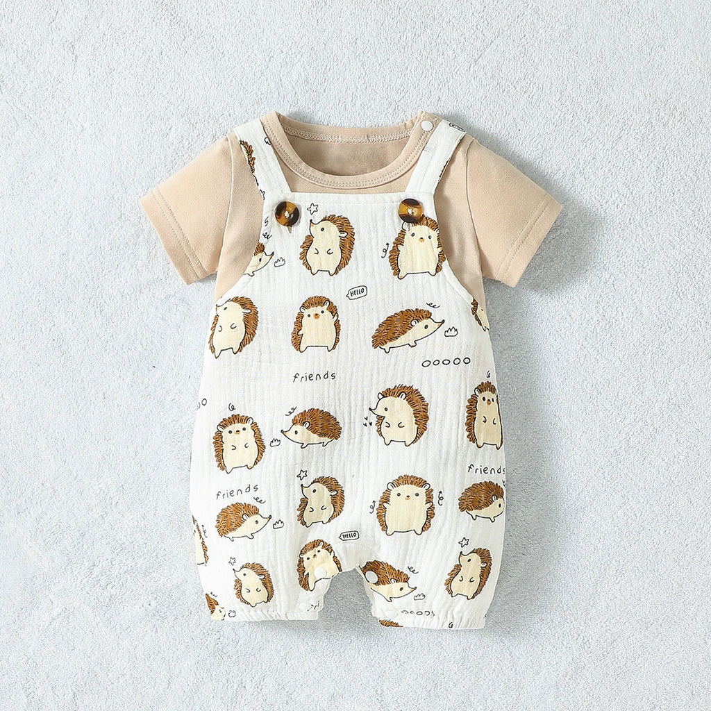 2pc Baby Boys Summer Short Sleeve T-Shirt And Suspenders Animal Suit For Daily Fashion