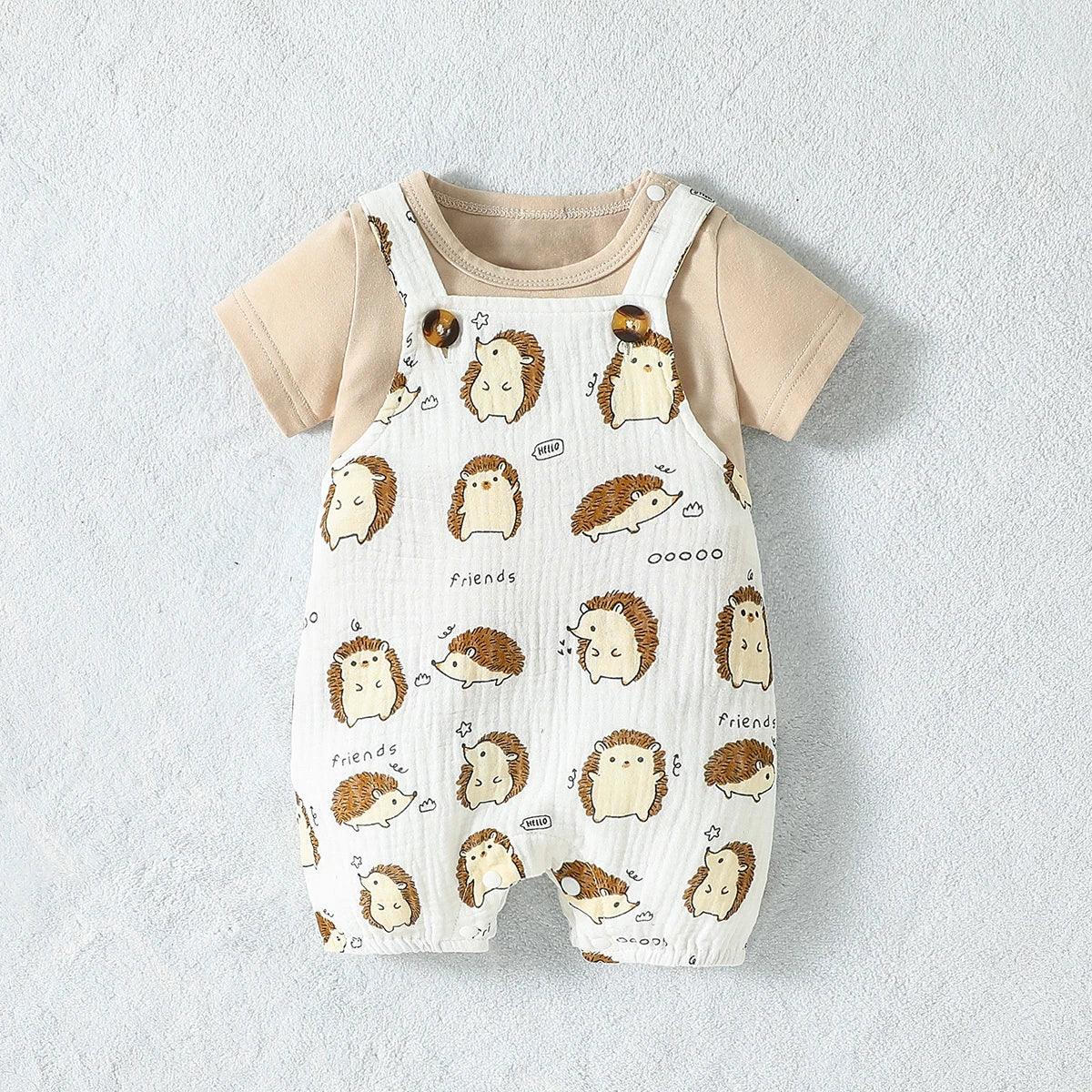 2pc Baby Boys Summer Short Sleeve T-Shirt And Suspenders Animal Suit For Daily Fashion