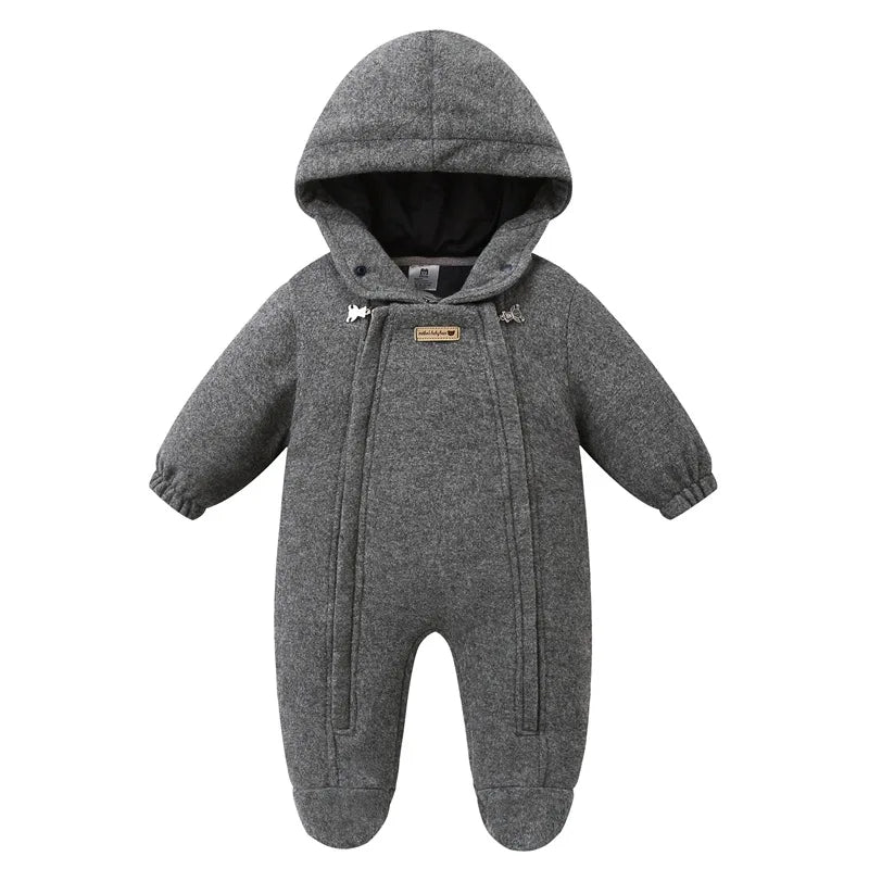 Newborn Baby Autumn Winter Thicken Warm Woolen Rompers Toddler Cute Hooded Zipper One-piece Bodysuit Outfits Infant Jumpsuit