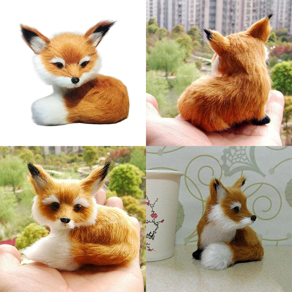 1PC Simulation Fox Ornament Mini Squatting Fox Model Plush Animal Figurine Doll Toy Home Decoration Craft Christmas Party Gift