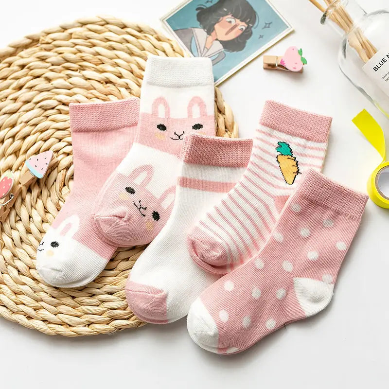 5Pairs Baby Socks Cotton Spring Autumn Cartoon Animal Children's Sock Girls Cute Newborn Boy Toddler Kids Socks 0-6 Years