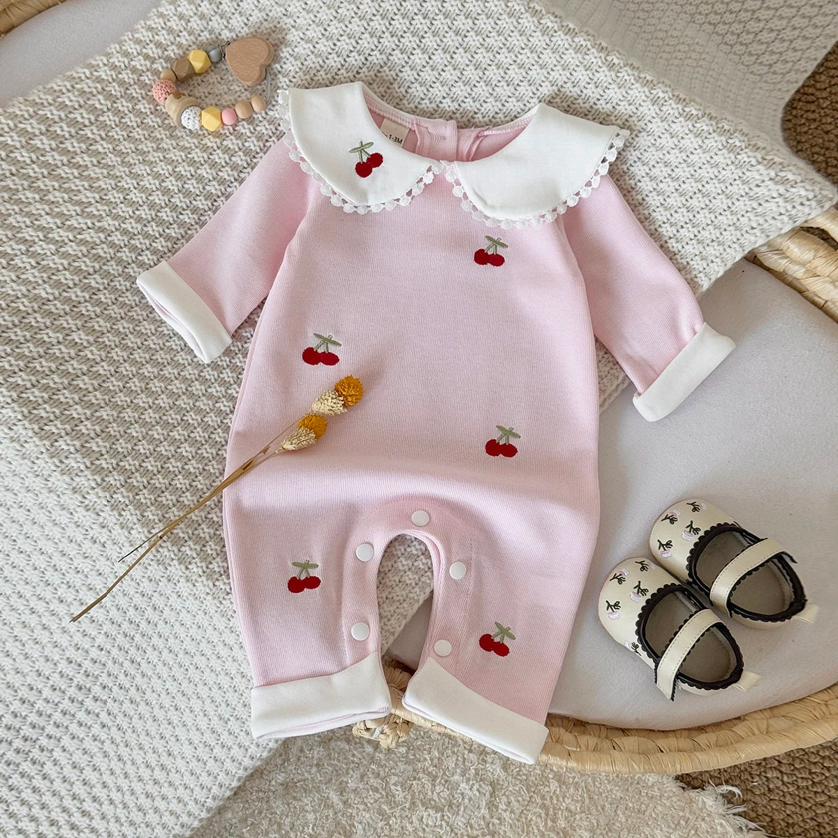 2025 Autumn New Children's Clothing Long Sleeved Jumpsuit Cherry Print Jumpsuit,Toddler Bodysuit Kids Clothing 0-18 Months