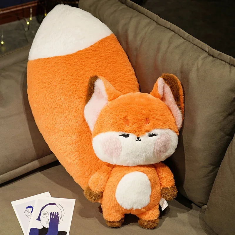 Cute Soft Orange White Big Tailed Fox Plush Toy Stuffed Animals Kawaii Fluffy Dudu Cat Fox Dolls Pillow Creative Gifts For Girl