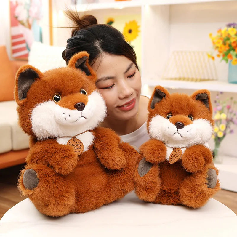 Simulation Kawaii Fox Plush Doll Pillow Round Sitting Lying Animal Fox Plush Toy Home Decoration Gift For Boys And Girls