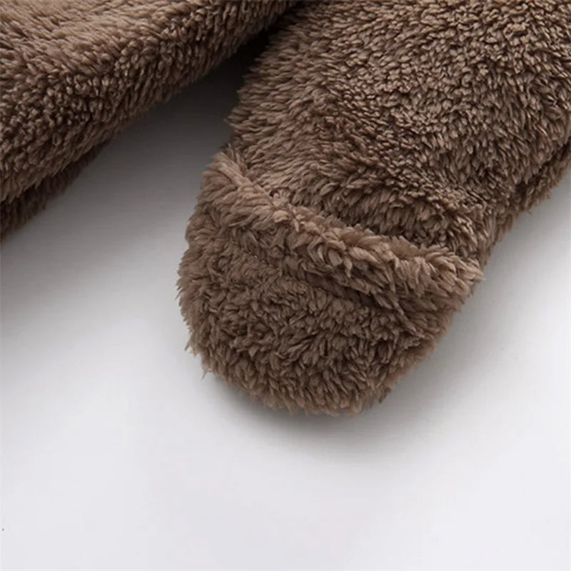 Baby Plush Rompers Autumn Newborn Boys Girls Long Sleeve Hooded Zipper Closure Jumpsuits Winter Warm Toddler Infant Outfits