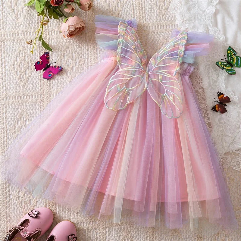 6M-5Y Summer Toddler Kid Baby Girls Tulle Dress Sweet Embroidery Flower Princess Dress for Girls Party Beach Holiday Clothing