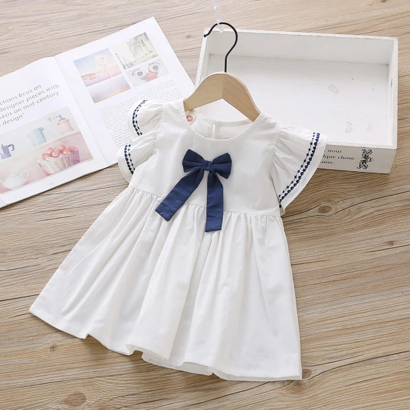Summer Baby Girl Princess Dress Casual Fashion Baby Girl Flying Sleeve Bow-knot Princess Dress Kids Clothing For 1-6 Years Old