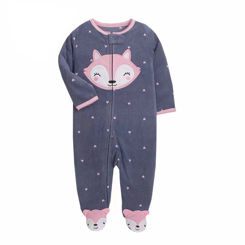 Spring Baby Girl Rompers Clothes Zipper Fleece Winter Warm Pajamas Newborn Infants Outfit Animal Jumpsuit Clothing 0 -12 M