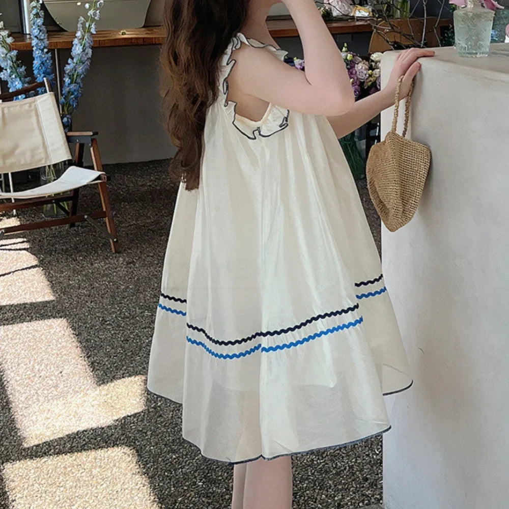 Casual Vacation Fashion Kids Clothes Summer New Ethnic Style Square Collar Flying Sleeve Baby Girls Dress
