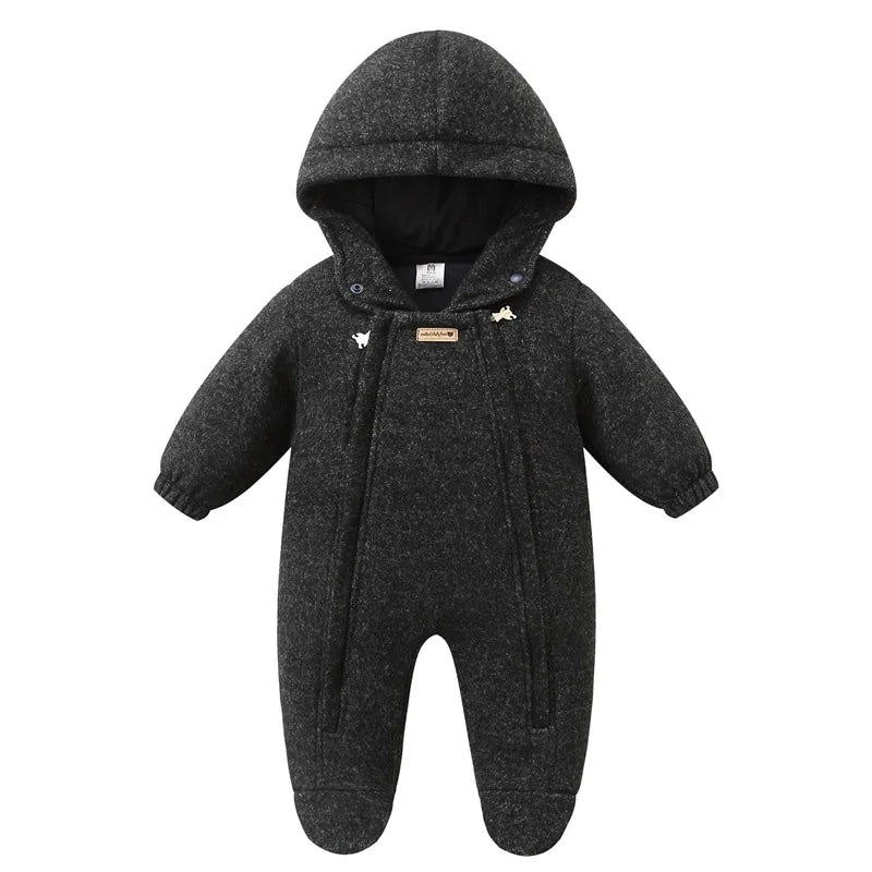 Newborn Baby Autumn Winter Thicken Warm Woolen Rompers Toddler Cute Hooded Zipper One-piece Bodysuit Outfits Infant Jumpsuit
