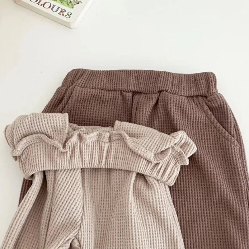 Baby Girls Clothes Autumn Cotton Patchwork Clothing Sets Mock 2PCS Waffle Cotton Kids Boys Korean Tracksuit Tops+Pants Sets