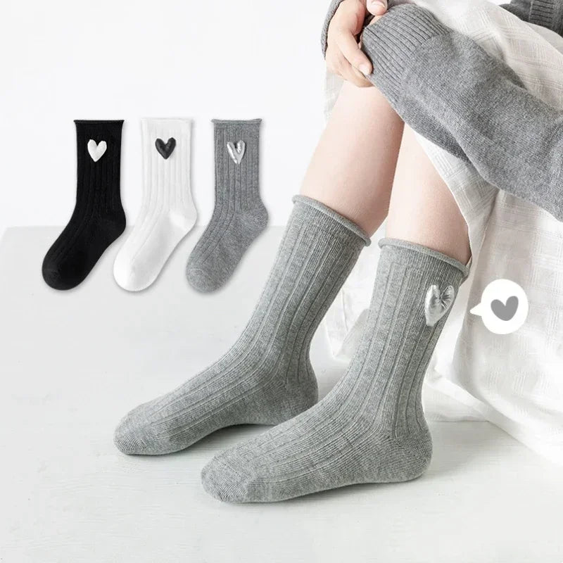 3 Pairs Children Mid Calf Long Socks Boys Girls Spring Autumn Striped Socks Baby Kids School Student Uniform Socks Sport Clothes