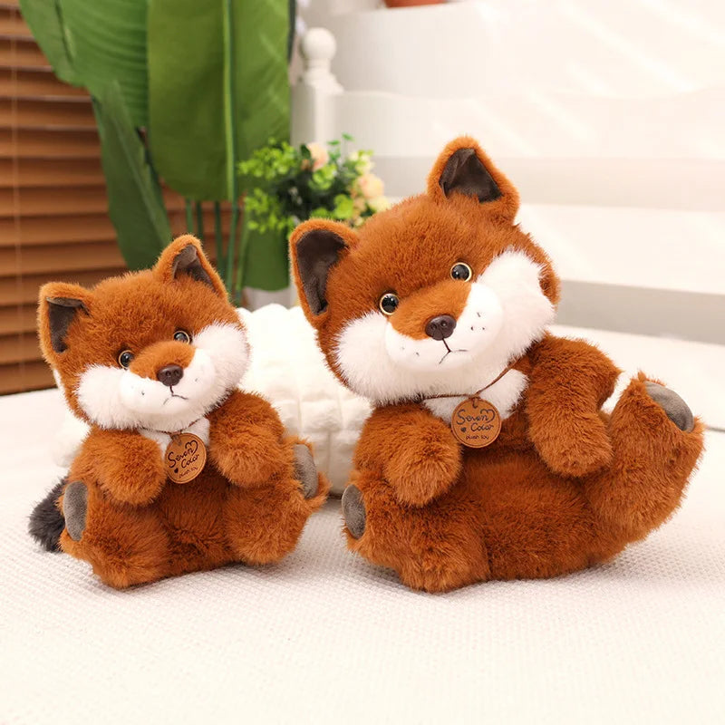 Simulation Kawaii Fox Plush Doll Pillow Round Sitting Lying Animal Fox Plush Toy Home Decoration Gift For Boys And Girls