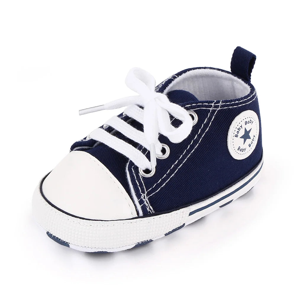 Spring New Baby Shoes Boy and Girl Classic Canvas Casual Sneakers Soft Sole Non-Slip Walking Newborn Toddler Shoes First Walkers