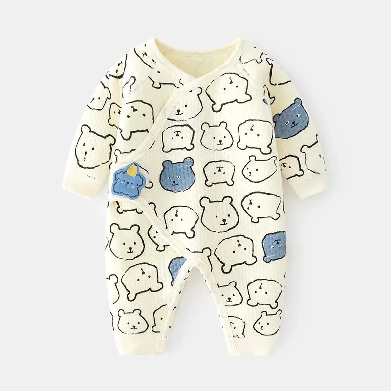 Thickened Cotton Baby Romper Warm Air Layered Monastic Style Infant Clothes Footed Crawling Suit Chinese Brand Newborn Outfit