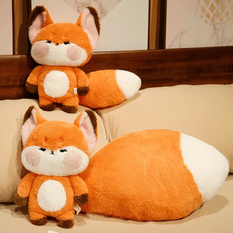 Cute Soft Orange White Big Tailed Fox Plush Toy Stuffed Animals Kawaii Fluffy Dudu Cat Fox Dolls Pillow Creative Gifts For Girl