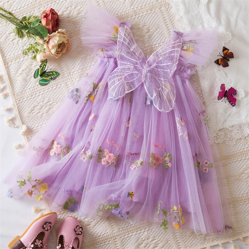 6M-5Y Summer Toddler Kid Baby Girls Tulle Dress Sweet Embroidery Flower Princess Dress for Girls Party Beach Holiday Clothing