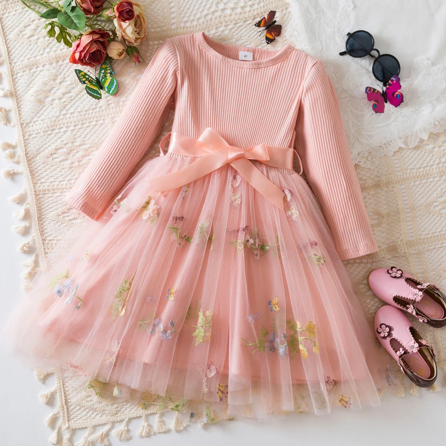 Fairy Flower Princess Dress for Girls Birthday Party Gown Long Sleeve Autumn Kids Clothes Knit Winter Dress Wedding Baby Dress
