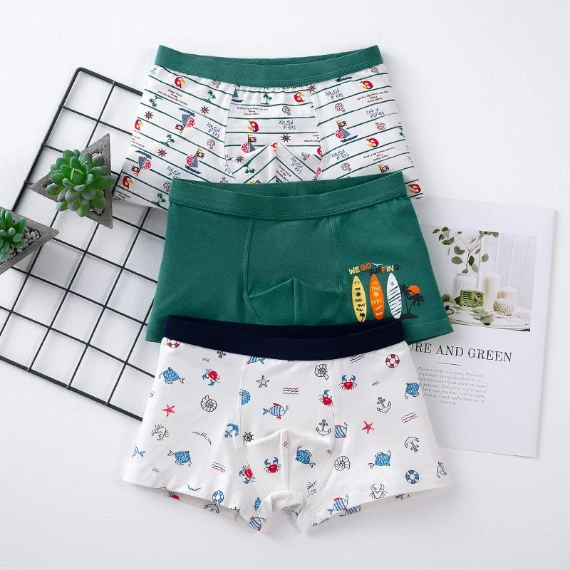 3Pcs High Quality Boys Underwear Cartoon Bears Shorts Soft Cotton Underpants Kids Teenage Striped Panties For Children 4-15Y