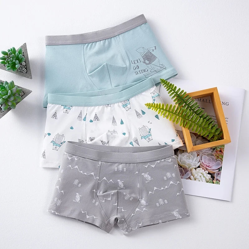 3Pcs High Quality Boys Underwear Cartoon Bears Shorts Soft Cotton Underpants Kids Teenage Striped Panties For Children 4-15Y
