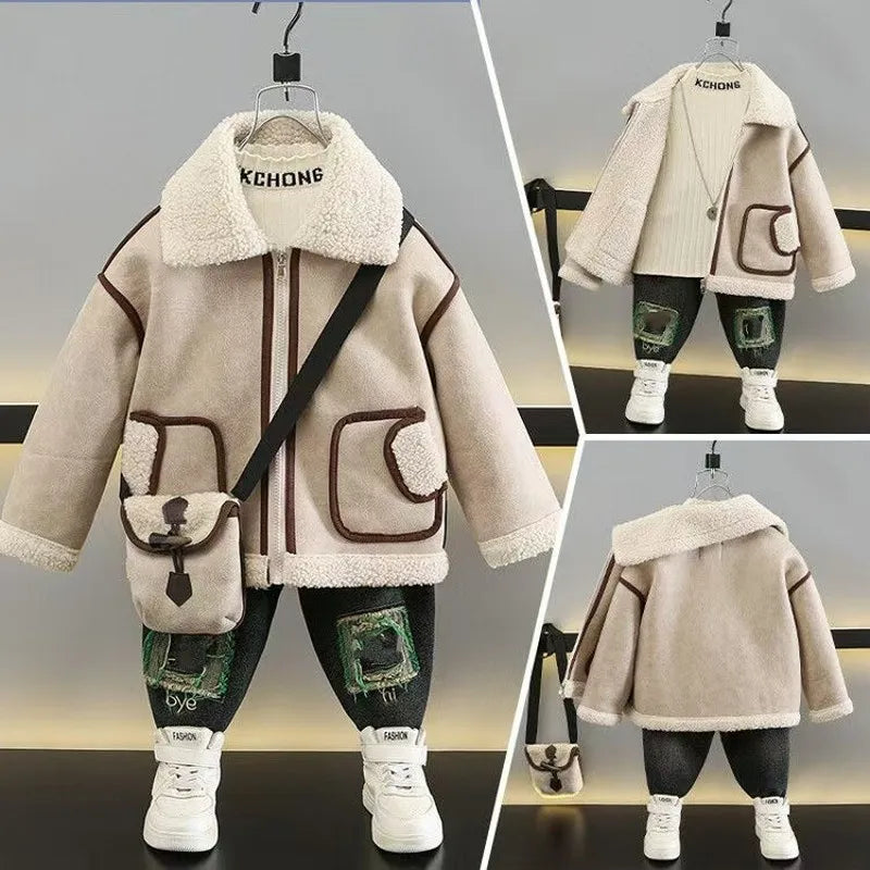New  Boy  Jackets  Leather Thickness  Kids  Coats Baby  Fashion Children Outerwear  Autumn Winter 2024-099